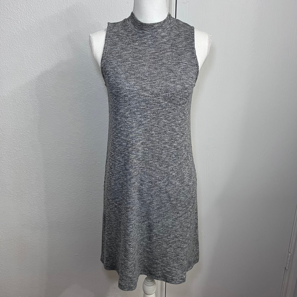 Madewell Grey Marl‎ Ribbed Mock Neck Sleeveless Shift Mini Dress Size XS